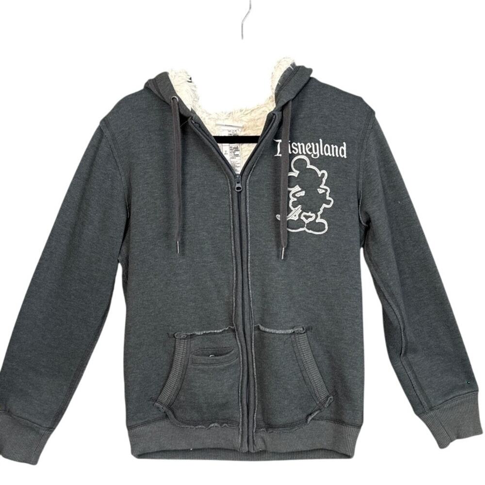 Disneyland 55th Anniversary Mickey Hoodie Sherpa Lined Gray Womens M 2010